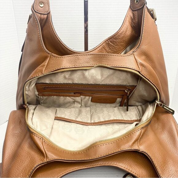 Michael Kors Bedford Belted Large Shoulder Tote Bag Pebble Leather Brown - Picture 6 of 16